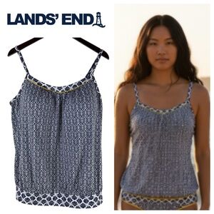 Lands End Tankini Swimsuit Top Sz 18 1X 2X Navy Blue Cruise Resort Slimming